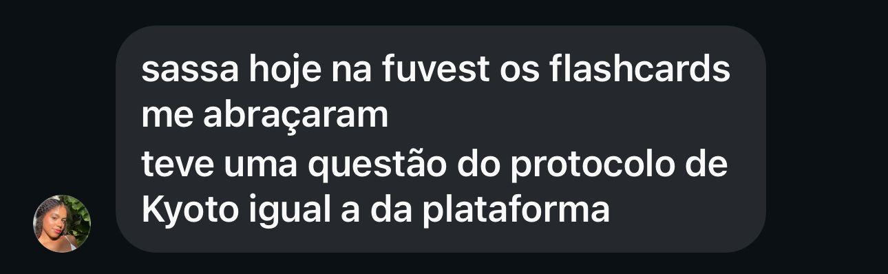 Relato de estudante que encontrou na Fuvest um conteúdo estudado nos flashcards