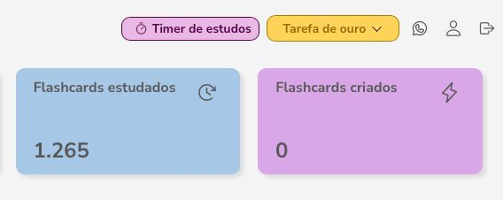 Painel do Samuel mostrando 1.265 flashcards estudados e nenhum flashcard criado